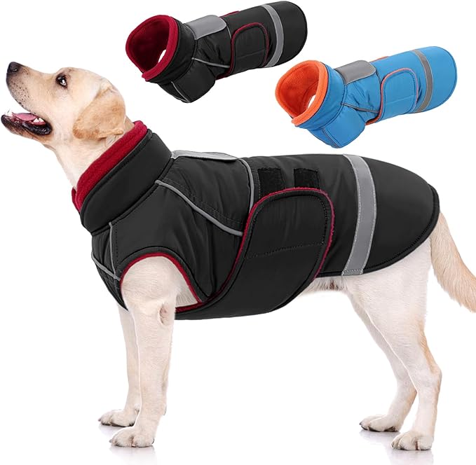 SUNFURA Large Dog Coat, Dog Jacket for Winter, Warm Pet Winter Coat for Cold Weather, Thick Fleece Jacket for Large Dogs, Pug, French Bulldog, Pitbull, Black X-Large