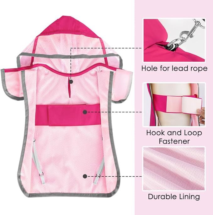 SlowTon Dog Raincoat, Adjustable Dog Rain Jacket Clear Hooded Double Layer, Waterproof Poncho with Reflective Strip Straps and Storage Pocket for Small Medium Large Dogs Puppies(FU M)