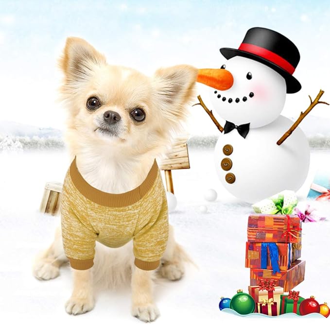 Idepet Pet Dog Classic Knitwear Sweater Fleece Coat Soft Thickening Warm Pup Dogs Shirt Winter Pet Dog Cat Clothes Puppy Customes Clothing for Small Dogs(S,Yellow)