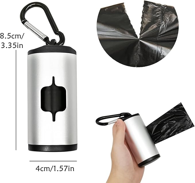 Metal Dog Poop Bag Holder Aluminum Dispenser for Leashes, Hiking & Travel, Lightweight Scratch-Resistant with 3 Attachments and 195 Bags (Silver, 2 Holder 30 Bags)