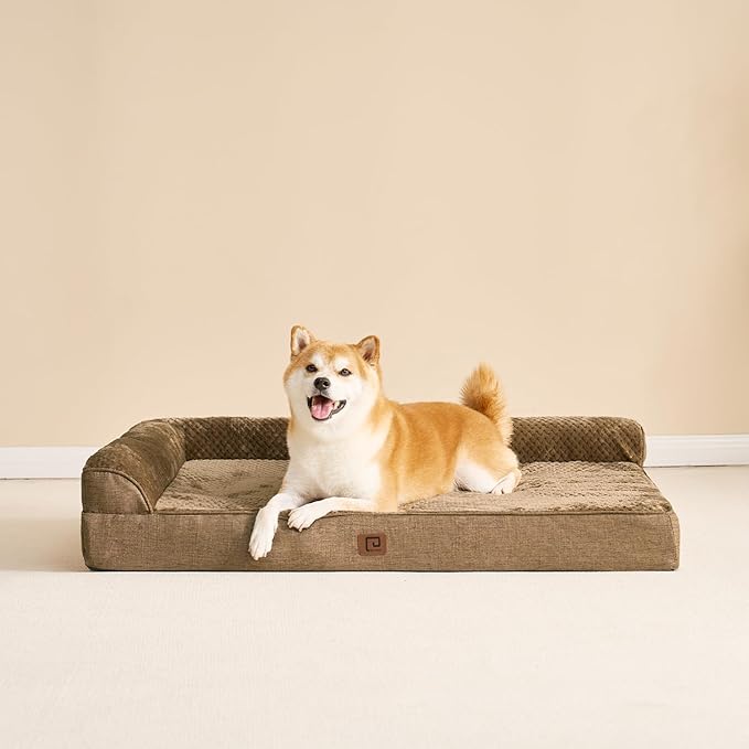EHEYCIGA Memory Foam Dog Bed Large Sized Dogs, Waterproof Dog Bed Orthopedic with Washable Removable Cover, Non-Slip Pet Bed Couch, 36x27x6 Inches, Camel