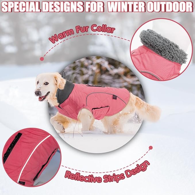 EMUST Dog Vests for Winter, Fleece Lined Dog Coat for Cold Weather Warm Pet Jackets for Small Medium Large Dogs, Pet Dogs Apparel for Cold Weather, Pink, XXXL