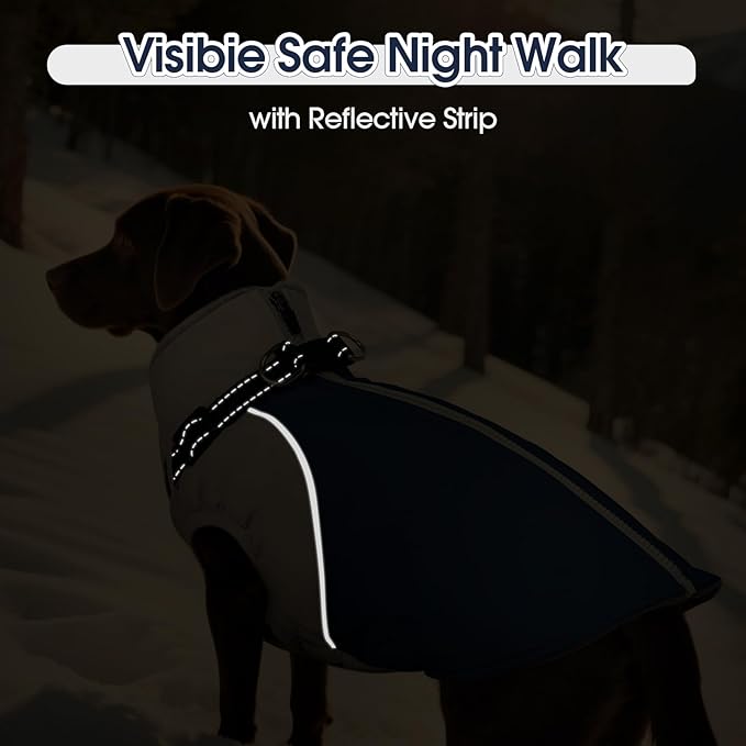 DENTRUN Dog Coat with Harness Built in, Easy On/Off Zipper Closure Winter Dog Vest, Water-Repellent Fleece Lined Warm Jacket with Reflective for Medium Dogs, Dark Blue, M
