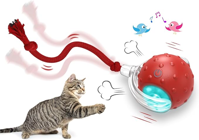 Interactive Cat Toys Ball for Indoor Cats Fast Rolling on Carpet, Chirping & Motion Activate Cat Toys