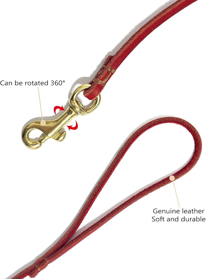 Guiding Star Leather Dog Leash 6 ft x 1/4 inch,Thin and Lightweight Leather Leashes for Small Dogs,Leather Cat Leashes for Small Cats,Soft Genuine Leather Dog Training Leashes for Petite Dogs Red