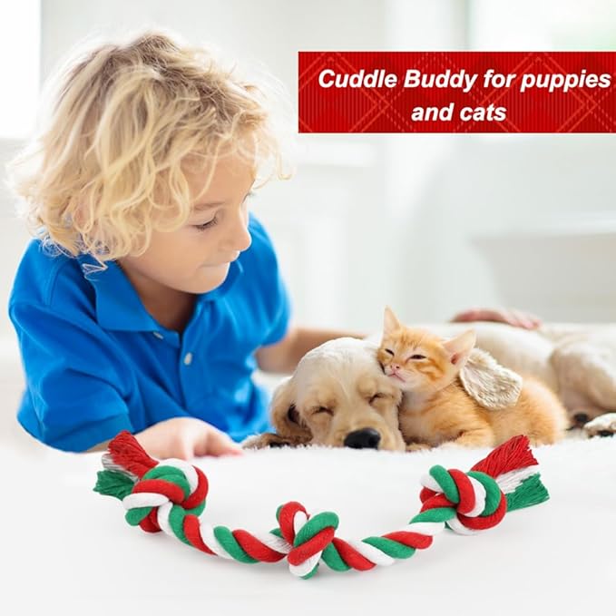 SZEE Dog Rope Toys, 14 in 3 Knots Chew Rope for Medium and Small Dogs, Natural Cotton Pull Toy for Tug of War and Teeth Cleaning (Red)