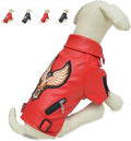 Lovelonglong Cool Dog Leather Jacket, Warm Coats Dogs Windproof Cold Weather Coats for Large Medium Small Dogs with Eagle Embroidery Red S