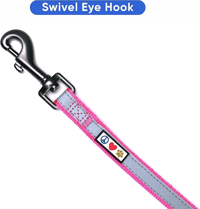 Pawtitas Personalized Dog Leash Embroidered Customize Your Pet Name & Phone Number Puppy Reflective 6 ft Long Small Pink Custom Tag Name, Pink Reflective 🔦 Padded