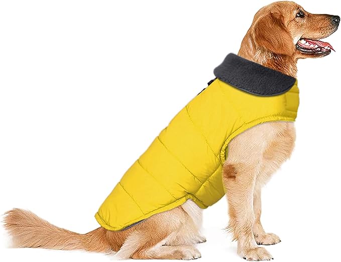 Dog Winter Coat, Waterproof Dog Jacket with Leash Hole, Reflective Adjustable Pet Snow Vest, Warm Fleece Sweater for Small Medium Large Dogs - Yellow, XL