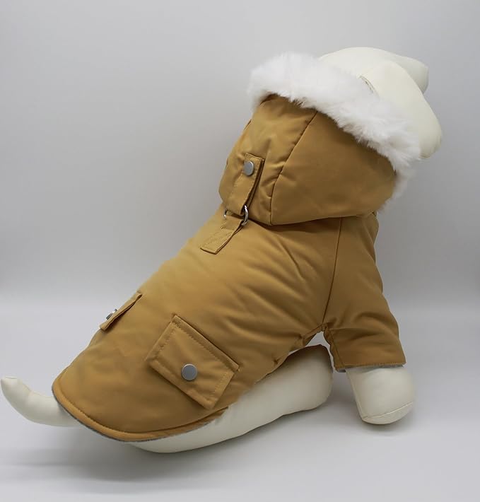 Pet Warm Dog Coat for Winter Dog Clothes Hooded Dog Jacket for Small Puppies Medium Large Dog Cat Clothes Insulated Padded Snow Jacket for Cold Weather Faux Fur (Small, Yellow)