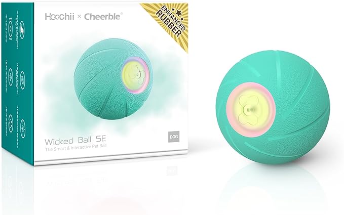 Interactive Dog Toys, Wicked Ball SE, 3 Interactive Modes,Enhanced Rubber Active Rolling Dog Toy with LED Lights for Small Medium Dogs, Motion-Activated Dog Stimulation Toy for Boredom Relief