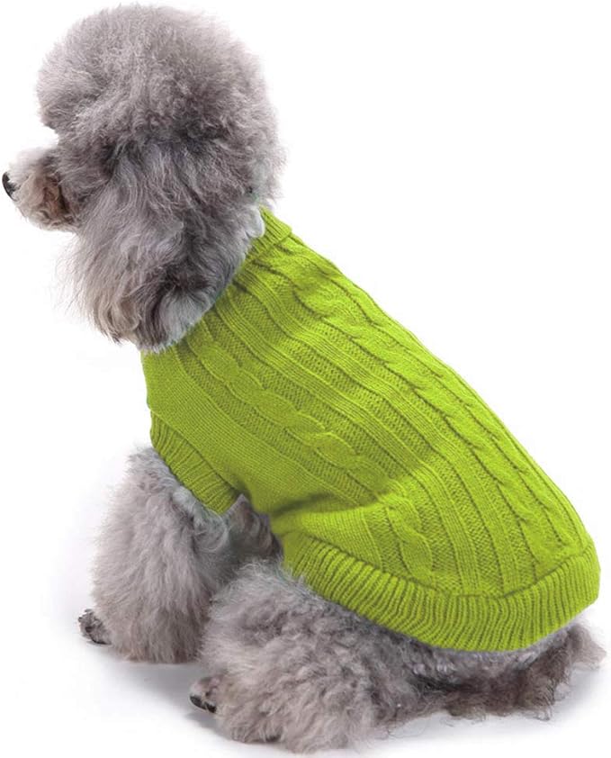 Dog Sweater, Large, Light Green, Acrylic, Turtle Neck, Pullover, 15.75 inch Chest, 11-15 lb, Unisex, for Large Breeds