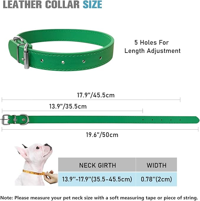 Pet Collars - Leather Small Dog Collars - 12 Color Adjustable ID Collar Identification Leather for Puppy Medium Large Breed Dogs - Neck 14~18 Inches