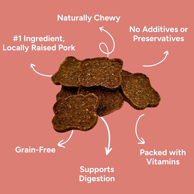 Gaines Family Farmstead Sweet Potato & Pork Dog Treats – 6 oz Pouch, Tastes Like Bacon! Chewy, Natural, Grain-Free, Limited Ingredient, Healthy Chews and Training Treats for Dogs, Made in USA