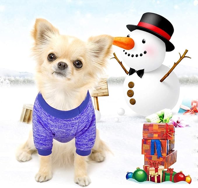 Idepet Pet Dog Classic Knitwear Sweater Soft Fleece Coat Thickening Warm Pup Dogs Shirt Winter Pet Dog Cat Clothes Puppy Customes Clothing for Small Dogs (XXS, DarkBlue)