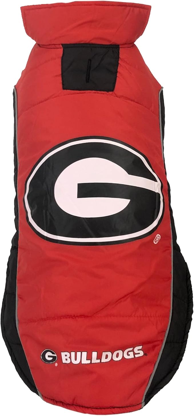 Pets First Collegiate Georgia Bulldogs Puffer Vest for Dogs & Cats. Size Large. Warm, Cozy, and Waterproof Dog Coat, for Small and Large Dogs/Cats.