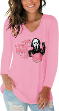 Tobrief Women's Long Sleeve V-Neck Shirts Fall Graphic Tees Loose Casual T-Shirt