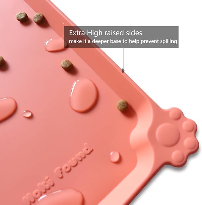Hoki Found Large Silicone Pet Feeding Mats Tray - Non Slip Dog Cat Bowl Mats - Waterproof - Burnt Coral