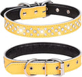 Rhinestones Dog Collar, Adjustable Sparkly Crystal Studded Genuine Leather Pet Dog Collar for Small and Medium Dogs (M, Yellow)