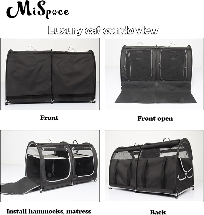 Mispace Portable 2 Pet Carriers for Cats Collapsible Cat Condo for Car Travel Pet Kennel Show Cages with Portable Carry Bag Hammocks Mats and Litter Box