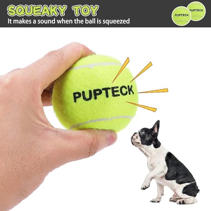 PUPTECK Squeaky Tennis Balls for Dogs, 2.5" Training Bouncy Ball Toys 12 Packs for Dogs Playing, Exercise and Fetch