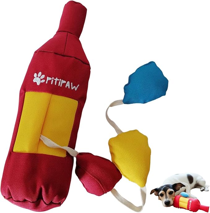 3-in-1 Eco-Friendly Dog Squeaky Toys for Medium Small Puppy Breed Dogs, Dog Toys for Beagle Corgi Frenchie to Keep Them Busy Snuffle Toy for Dogs with Treat Dispenser Tug off Toy Play, Bottle-Shaped