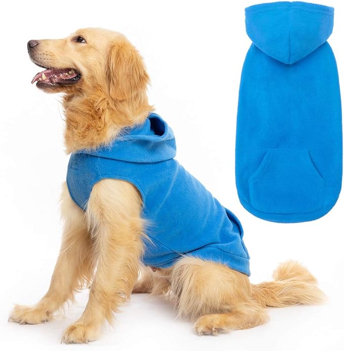 EXPAWLORER Dog Hoodie Fleece Sweater Vest, Hooded Dog Sweatshirt Fall Winter Pet Clothes with Leash Ring, Sleeveless Warm Cozy Puppy Clothing for Cat Small Medium Large Dogs Girl Boy, Blue M