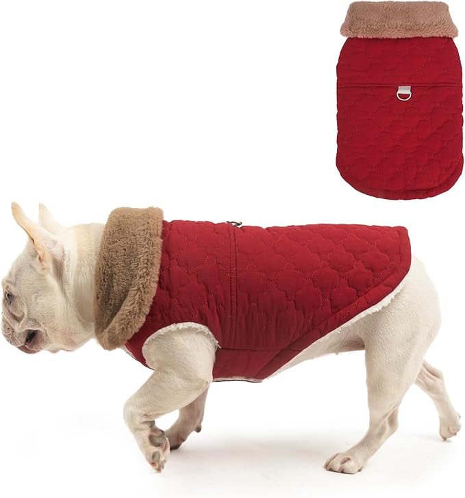 BEAUTYZOO Winter Dog Vest Coat with Harness Built in, Warm Puppy Jacket for Small Medium Dogs, Lightweight Cold Weather Small Dog Coat, Fleece Puffer Vest Windproof Snowproof Pet Clothes, Wine Red L