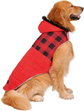 HDE Dog Puffer Jacket Fleece Lined Warm Dog Parka Winter Coat with Harness Hole Buffalo Plaid - XXL