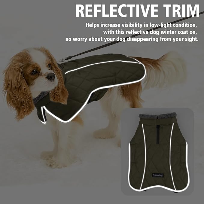 Fragralley Dog Coat Small, Waterproof Dog Jacket with Warm Fleece Lining, Adjustable Reflective Dogs Winter Coat, Turtleneck Pet Coats for Cold Weather ArmyGreen S