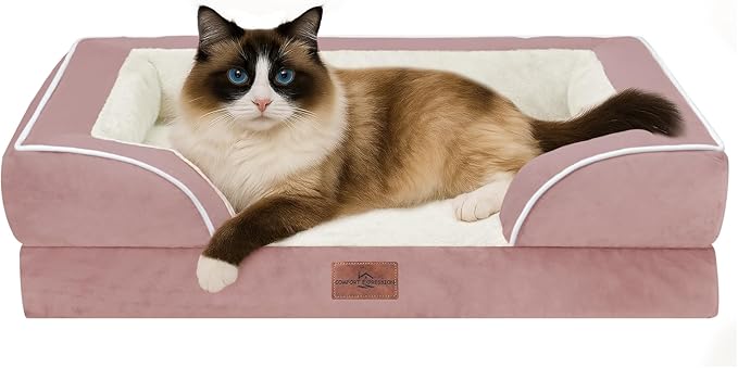 Comfort Expression Orthopedic Dog Bed for Small Dogs 20x14 Inch, Waterproof Supportive Egg Crate Foam Small Pet Bed with Removable Bolsters, Dog Couch with Washable Cover & Non-Slip Bottom, Pink