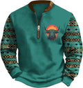 HOTYD Aztec Cowboy Jacket Men Vintage Bullhorn Printed Oversized Western Sweatshirt Long Sleeve Quarter Zip Pullover