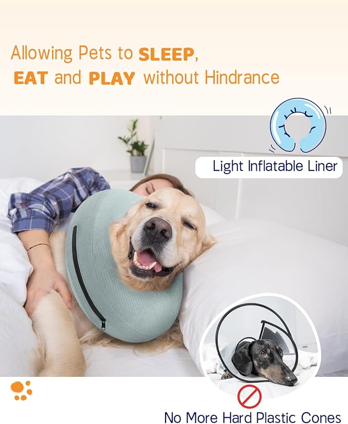 Supet Inflatable Cone Collar Alternative After Surgery, Donut Collar Recovery ECollar to Stop Licking, Soft Cone for Small Medium Large Dogs