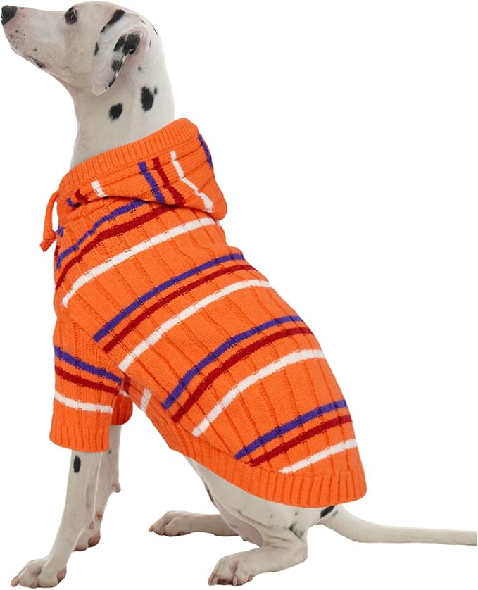 Kuoser XL Dog Sweater, Dog Sweaters for Large Dogs, Girl Boy Christmas Sweater, Striped Knitwear Big Dogs Winter Clothes, Cold Weather Warm Pet Sweatshirt for Golden Retriever, Labrador, Orange XL