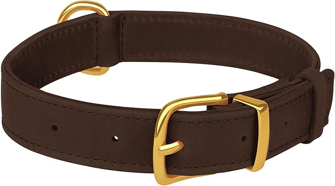 Leather Dog Collar - Heavy Duty Adjustable Soft Padded Pet Collars for Small Medium Large Dogs Breed - Black Green Brown Pink Red Blue (Brown, L, 15"-19" Neck Fit)