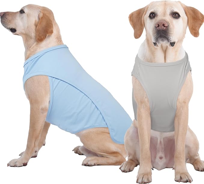 2 Pack Dog T-Shirt, Quick Dry Durable Shirts for Large Dogs, Summer Cooling Sun Protection Clothes, Breathable Prevents Overheating Vest, Blue+Grey, 5XL