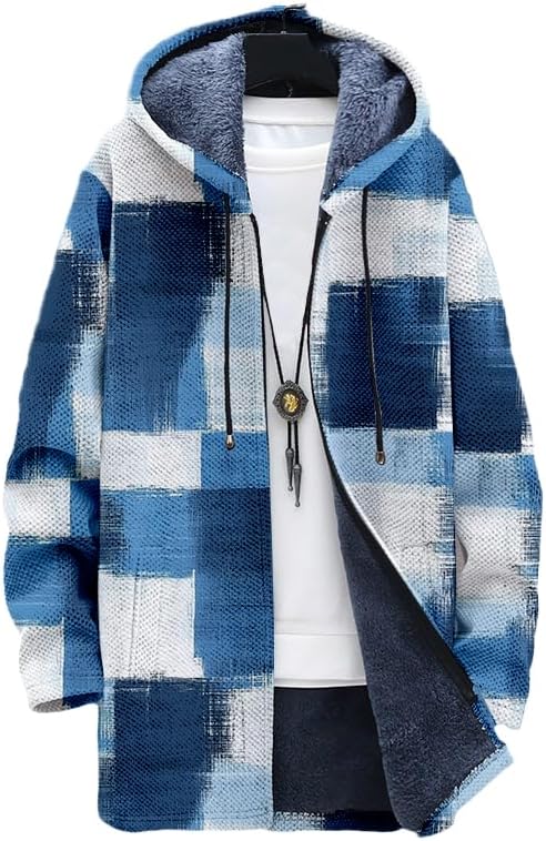 Oversized Full Zip Hoodie for Men Sherpa Fleece Lined Jacket with Hood Soft Warm Winter Coat with Pockets