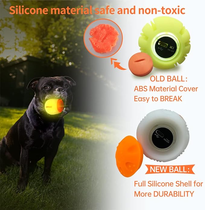 LaRoo LED Dog Ball, Dog Toys Silicon Glowing LED Dog Ball with USB Rechargeable Glow in The Dark Dog Ball Teeth Cleaner Training Ball(White)