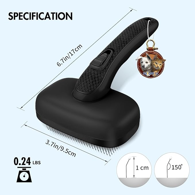 Dog Brush Kit - Self-Cleaning Slicker Brush with Bath Brush & Undercoat Rake | Deshedding Tools for Large - Small Dogs & Cats, Professional 3-in-1 Pet Grooming Set for Heavy Shedding, Black
