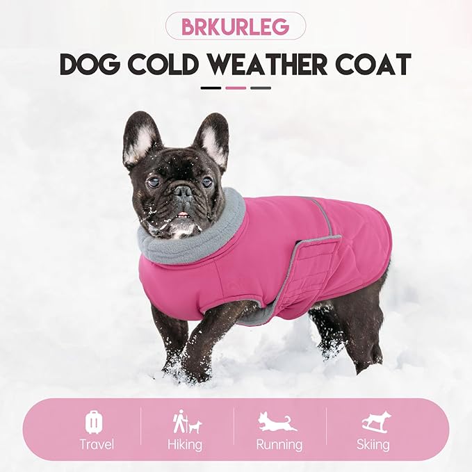 BRKURLEG Dog Winter Jacket, Warm Dog Winter Coats for Small and Medium Large Dogs, Reflective Adjustable Pet Cold Weather Coats, Waterproof Dogs Snow Jacket Clothes Fleece Vest (XL, Rose Red)