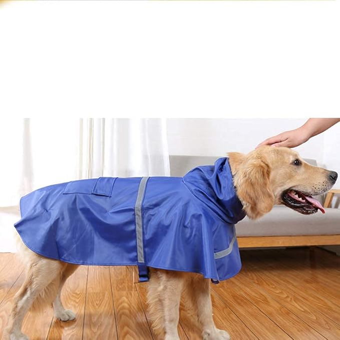 Large Dog Raincoat Adjustable Pet Waterproof Clothes Lightweight Rain Jacket Poncho Hoodies with Strip Reflective(Dark Blue,XL)