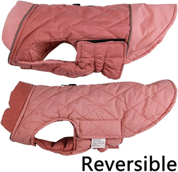 Reversible Dog Coats for Large Dogs Waterproof Warm Dog Jacket for Cold Winter,Pink XL