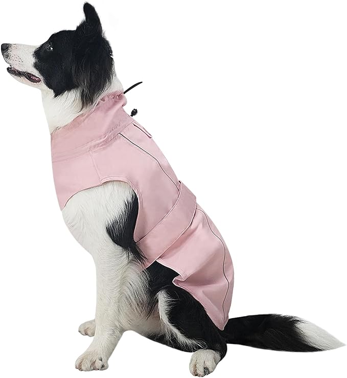 Waterproof Dog Raincoat, Adjustable Lightweight Dog Rain Jacket with Reflective Strip Leash Hole for Small Medium Large Dogs (Pink, X-Large(37-55lb))