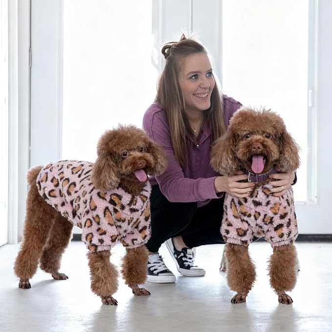 GreenJoy Leopard Print Dog Sweater – Stretchy Fleece Dog Turtleneck Sweatshirt for Puppies & Cats, Soft & Warm Pet Winter Clothes for Small, Medium & Large Dogs (Pink, Medium)