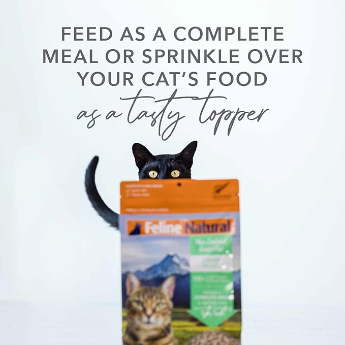 Feline Natural High Protein Dry Cat Food, Freeze-Dried Diet with 98% Meat, Organs & Seafood, No Peas, Grains, or Artificial Additives, Made in New Zealand, Chicken & Lamb, 11oz