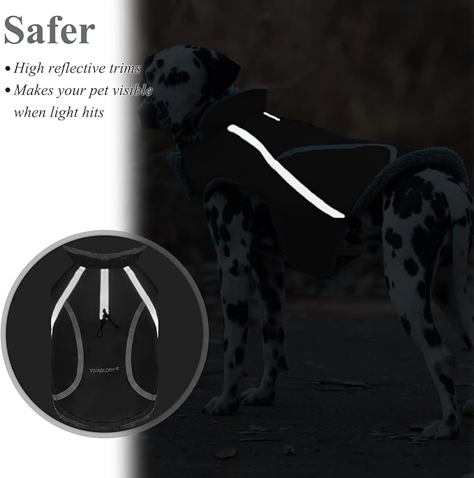 VIVAGLORY Frostfit Dog Coat, Dog Jacket for Winter & Cold Weather, Warm Fluffy Fleece Lined Water Resistant Reflective for Puppy, Coat with Velcro Fastening & Leash Hole, L, Grey