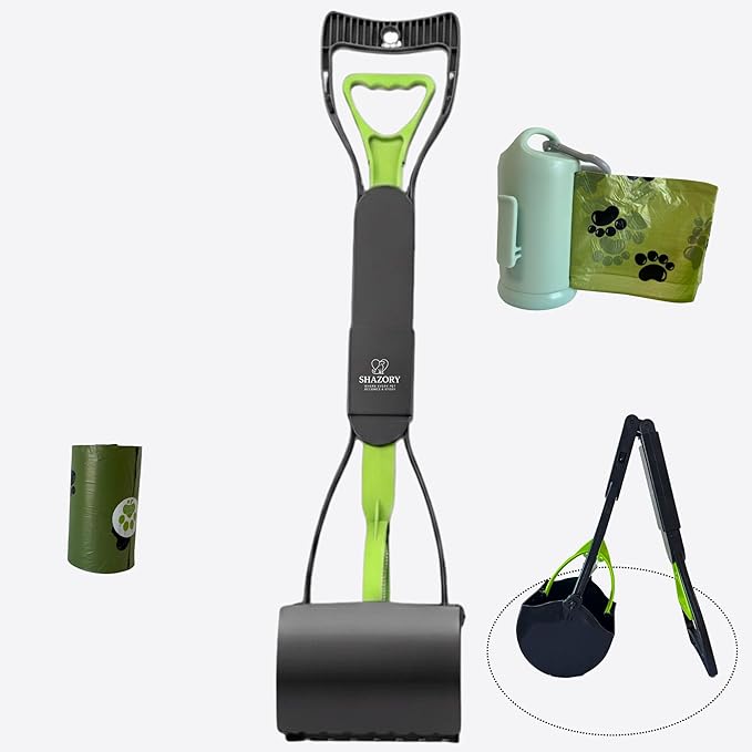 28" Foldable Pooper Scooper with Bag Dispenser & Rolls – Compact One-Hand Pickup, Heavy-Duty Design for Yard & Daily Walks