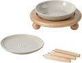 Raised Ceramic Wide Whisker Friendly Cat Dishes, Food&Water Bowl with 2 Style Stand Adjustable Pet Bowl Set(1Dish+1Shallow Dish+Stand