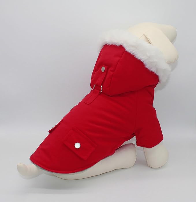 Pet Warm Dog Coat for Winter Cold Weather Clothes Hooded Dog Jacket Small Puppies Medium Large Dog Cat Clothes Insulated Padded Snow Parka (Red, X-Small)