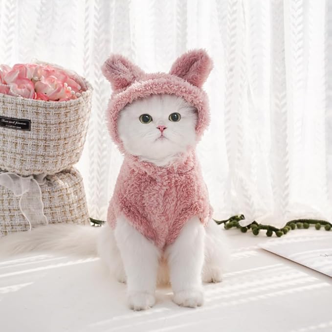 Cat Bunny Ears Costume Cute Dog Kitten Hoodies Sweater Rabbit Ears Puppy Pet Apparel (Large,Pink)